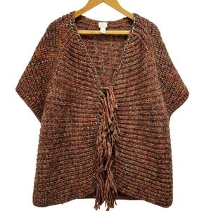 Chicos Katarina Hardware Fringe Short Sleeve Cardigan Sweater Wool Sz 1, Med